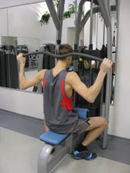 The ending position of the lat pull down machine